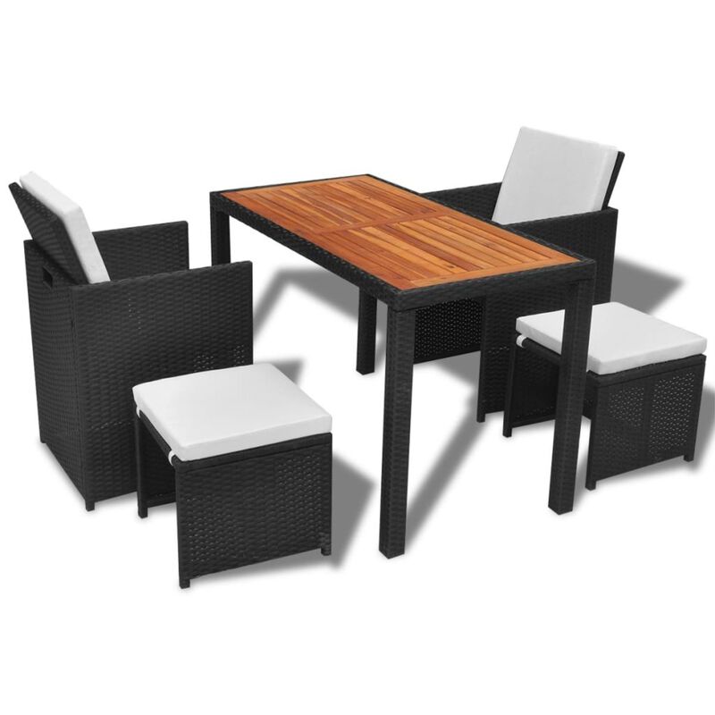 vidaXL 5 Piece Outdoor Dining Set Poly Rattan and Acacia Wood Black