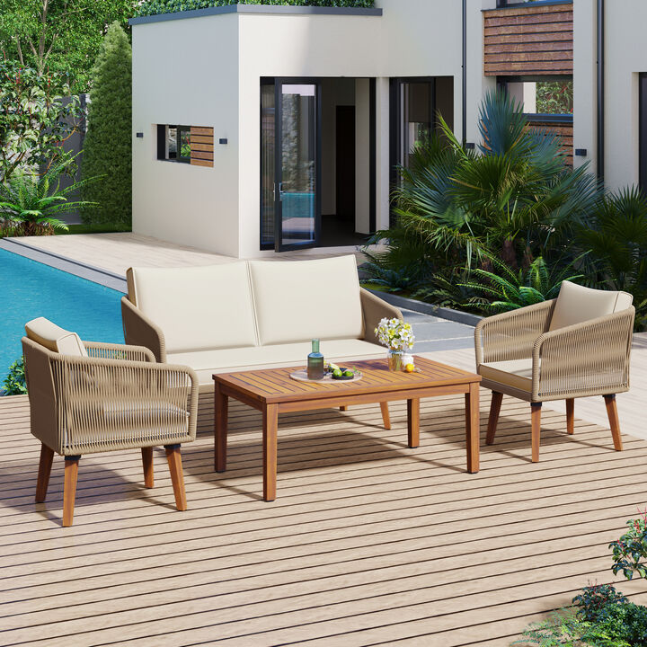 Whisen 4-Piece Patio Conversation Set, Outdoor Conversation Group with Cushions