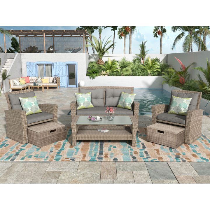 Patio Furniture Set, 4 Piece Outdoor Conversation Set All Weather Wicker Sectional Sofa