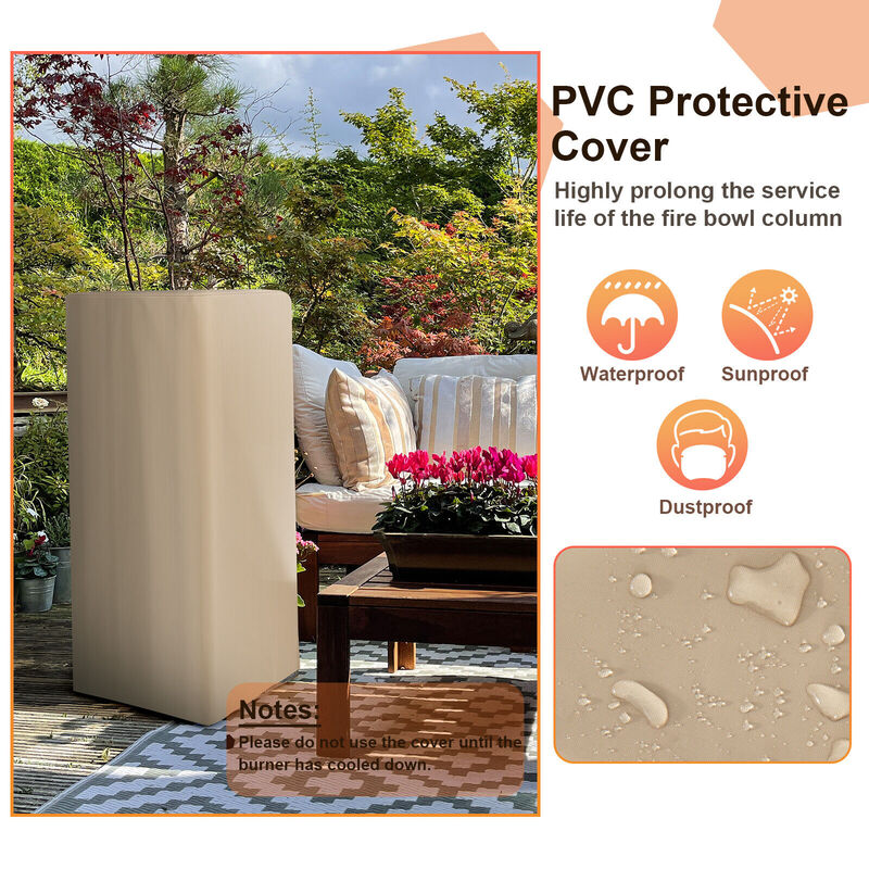 48 Inch Propane Fire Bowl Column with Lava Rocks and PVC Cover-Grey