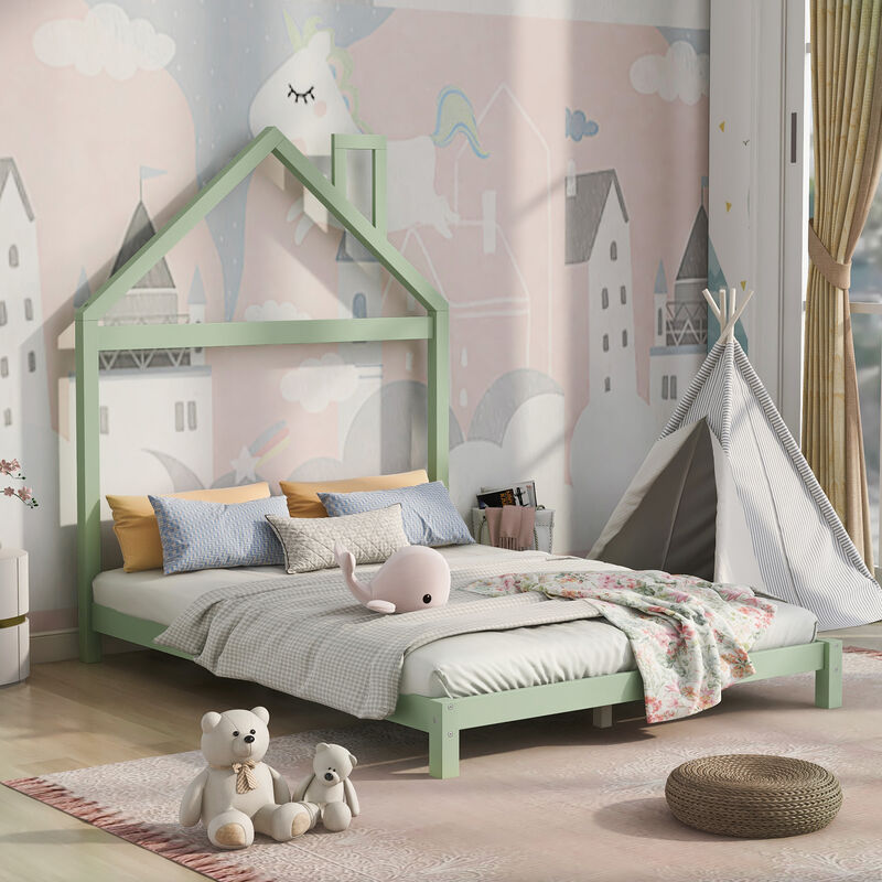 Merax Wood Platform Bed with House-shaped Headboard