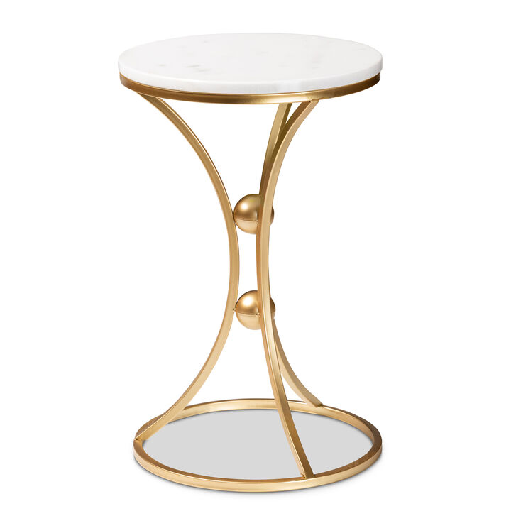 Baxton Studio Tarmon Modern Gold Finished Metal End Table With Marble Tabletop
