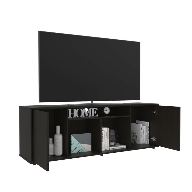DEPOT E-SHOP Dallas Tv Stand for TV´s up 55", Two Cabinets With Single Door, Four Shelves, Black