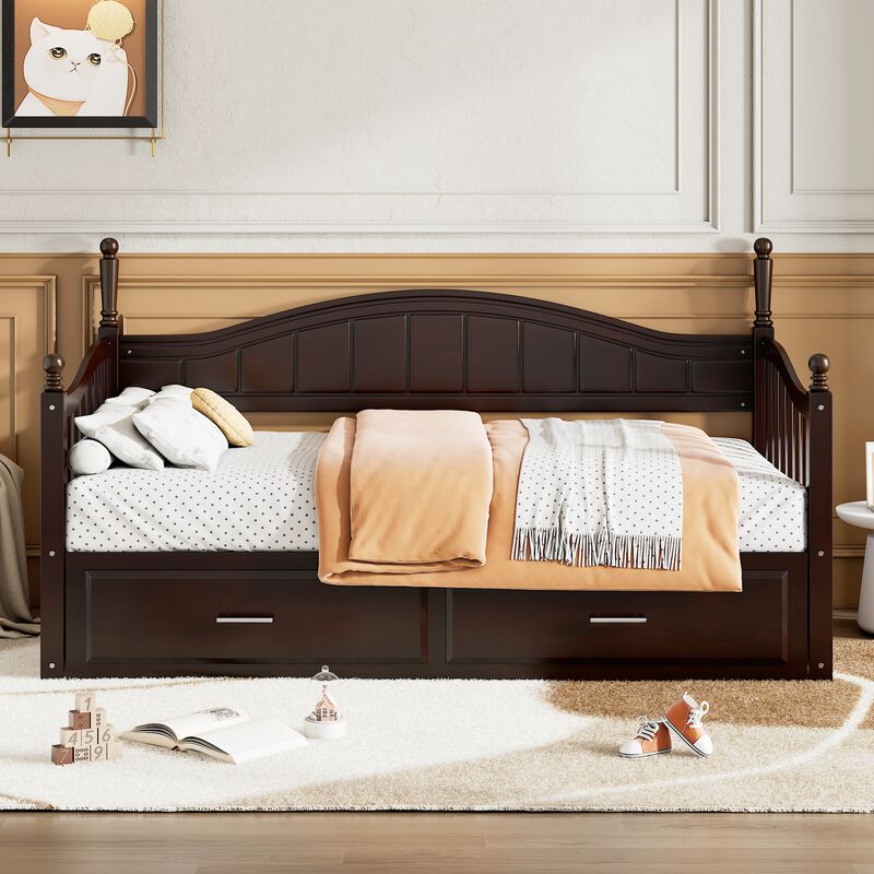 Merax Wooden Extendable Daybed with Trundle and Drawers