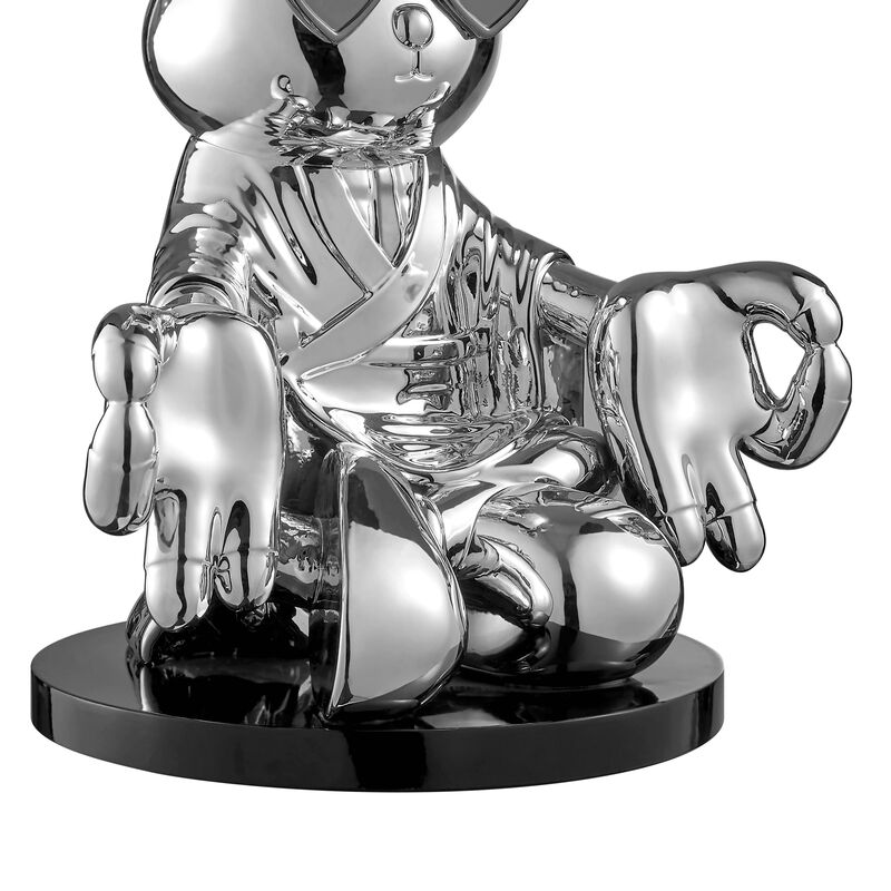 Sitting Rabbit with Tie and Glasses Sculpture Chrome and Blue Resin Handmade