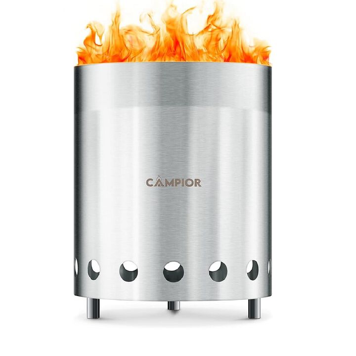 Campior Wood Burning Fire Pit Stove - Smokeless Outdoor Stove for Efficient Wood Fires, Camping, Cooking, and Garden Gatherings, Durable, Stainless Steel with Removable Ash Pan, Stand and Carry Bag