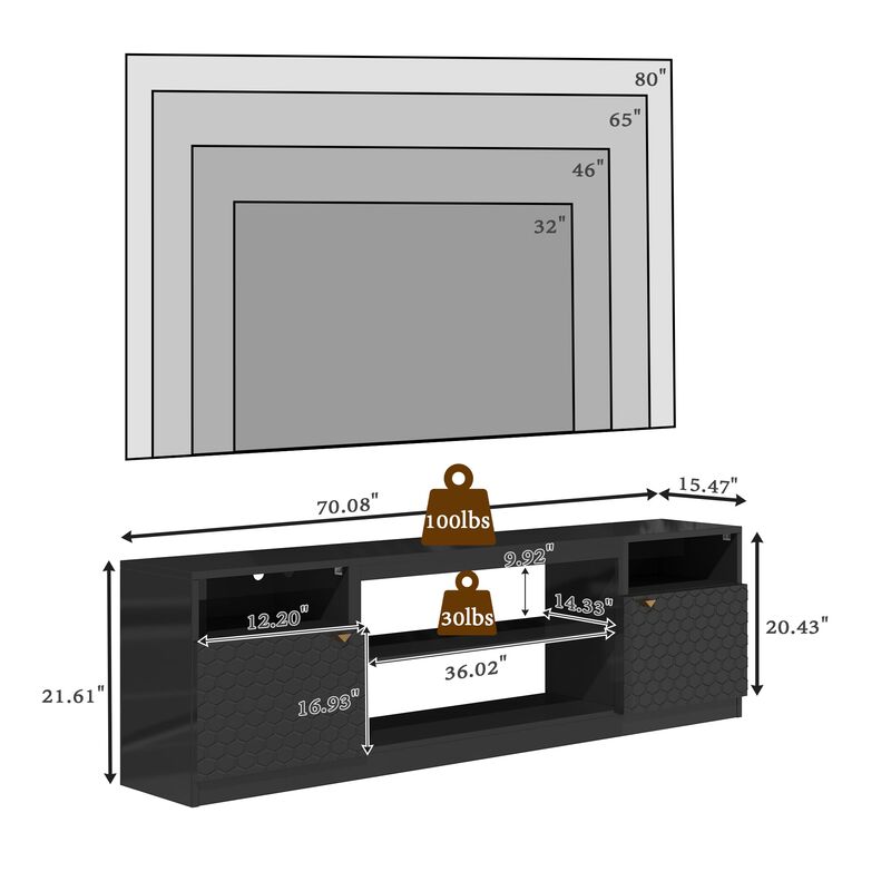 White TV Stand Fits TVs up to 70 in. with Two of Shelves and 36 in. Electric Fireplace