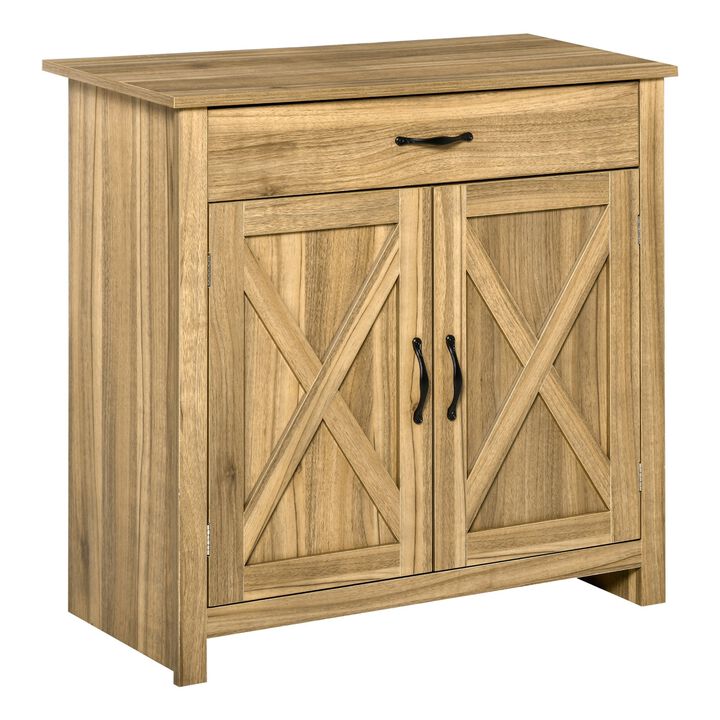 Natural Wood Sideboard: Farmhouse Buffet with Barn Door Design
