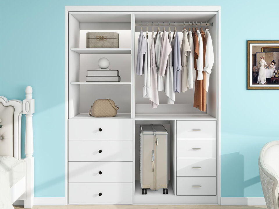 Closet Organizer System with 8 Drawers,Walk in Closet with Hanging Rail for Bedroom