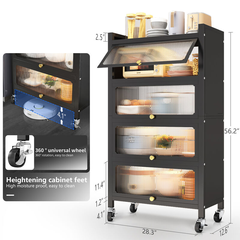 Mega Casa 56.2" Tall Steel 4 - Door Accent Cabinet Black New Arrival