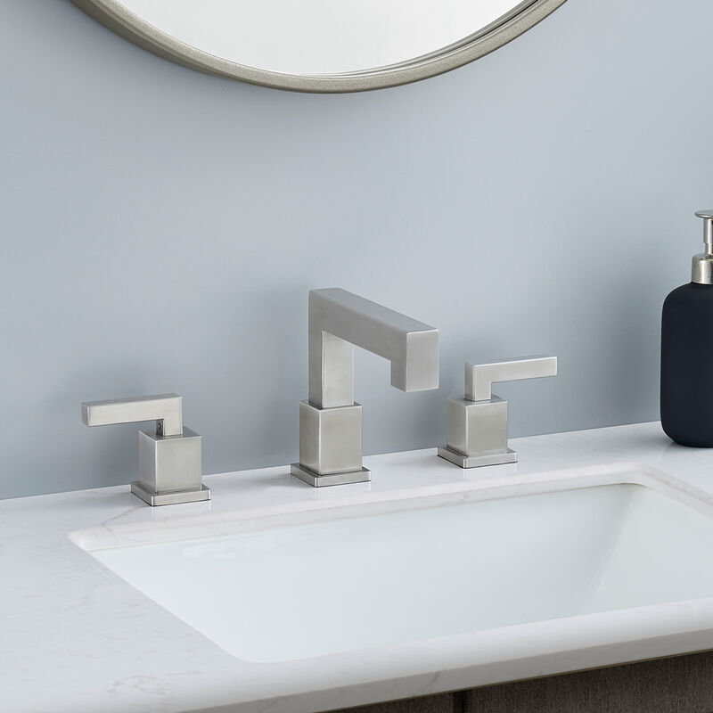Modern  Brushed Nickel Waterfall Bathroom Faucet, 3-Hole Vanity Sink Faucet with Pop-Up Drain & Lead-Free Hose