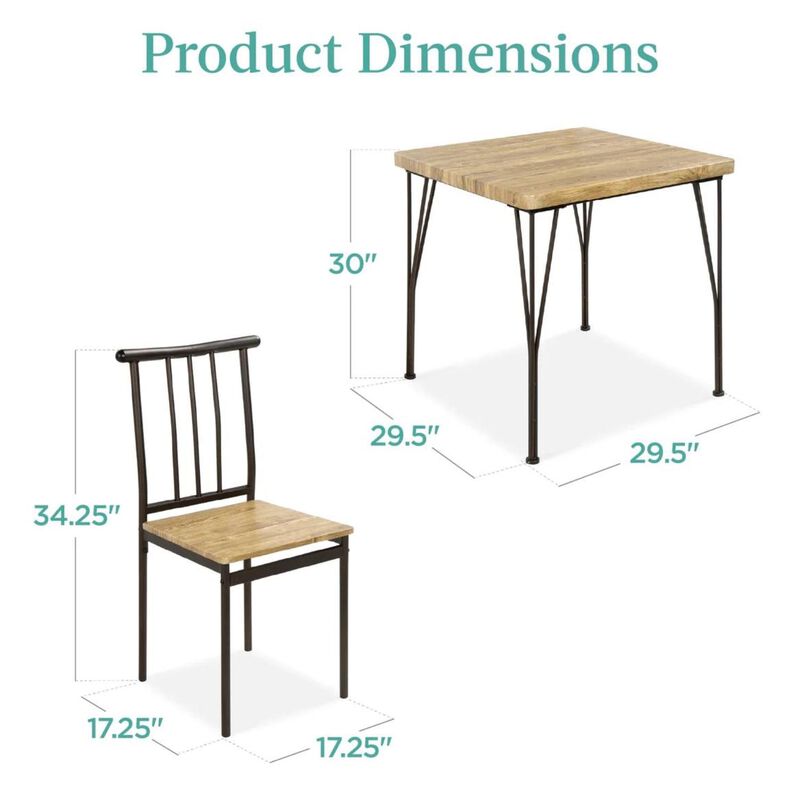 Hivvago Modern 3 Piece Metal Frame Dining Set with Wood Top Table and 2 Chairs