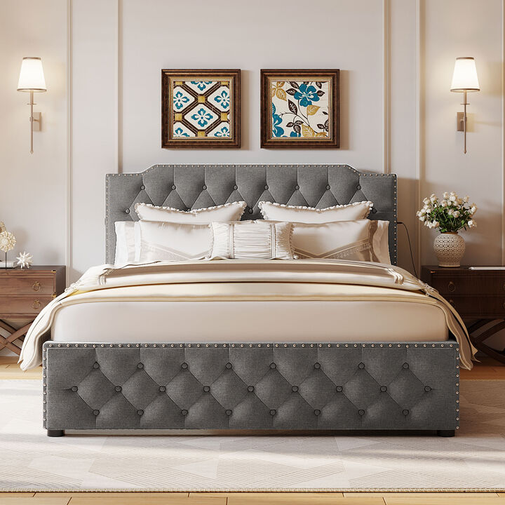 Merax Upholstered Platform Bed with 2 Drawers