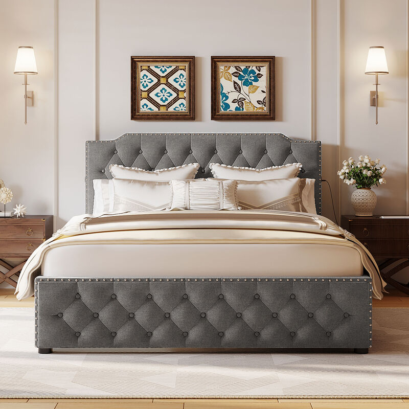 Merax Upholstered Platform Bed with 2 Drawers