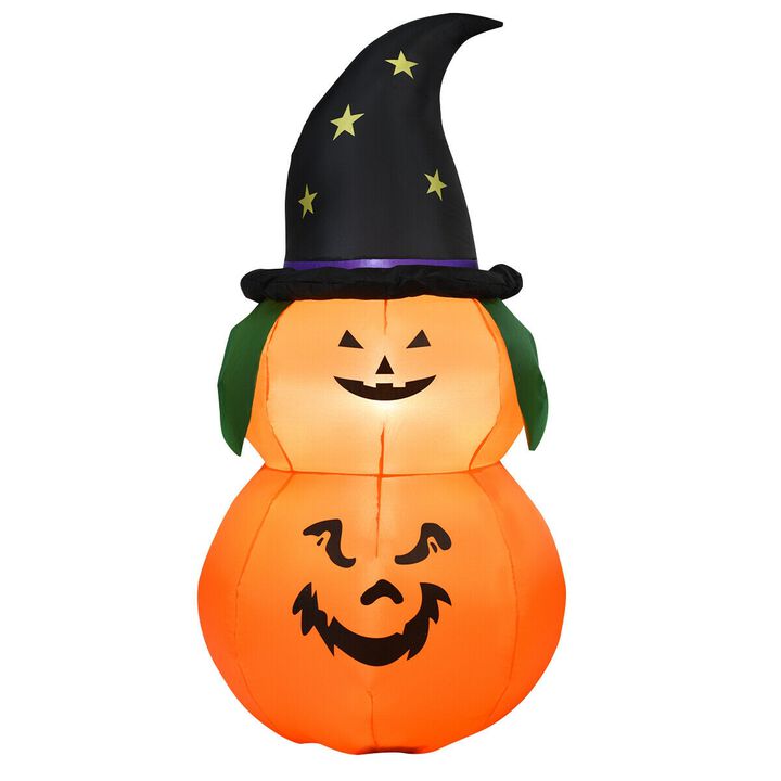5 ft Inflatable Halloween LED Pumpkin with Witch Hat