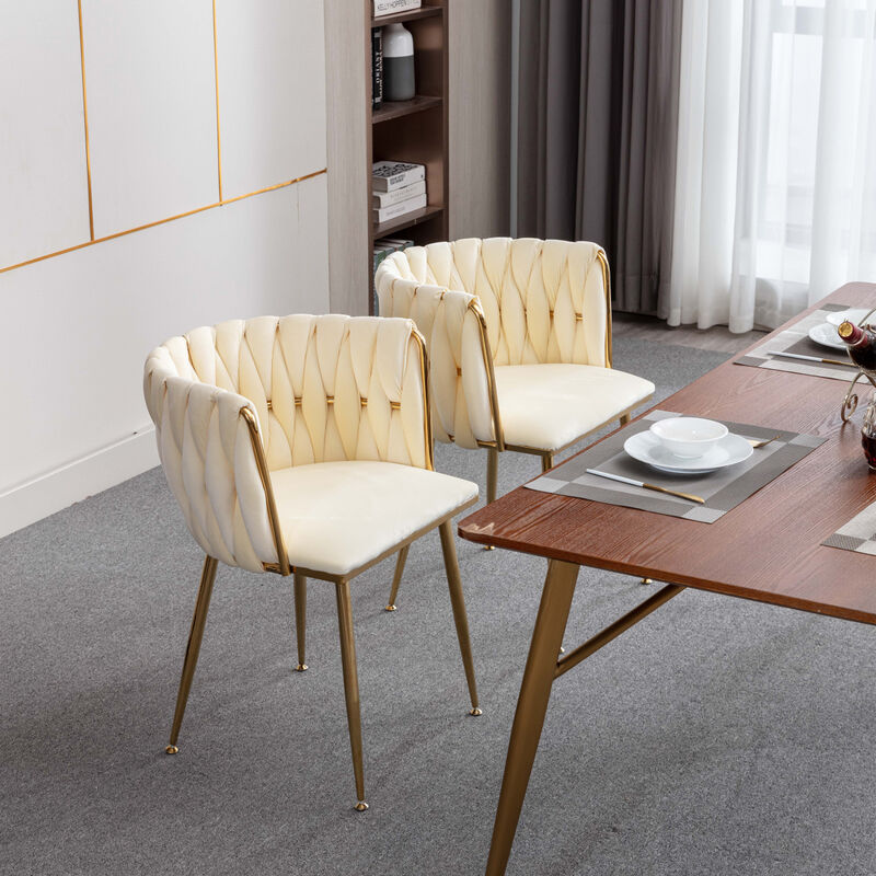 Modern Design Metal Frame Velvet Fabric Dining Chair With Legs, Set Of 2, Ivory