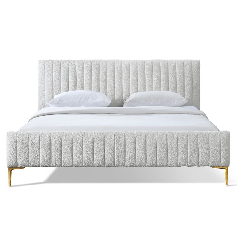 Omax Decor Julia Upholstered Modern Fabric King Platform Bed in White Boucle