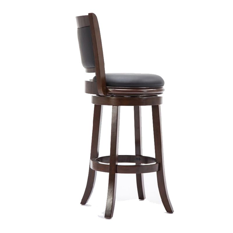 Round Wooden Swivel Barstool with Padded Seat and Back, Dark Brown-Benzara