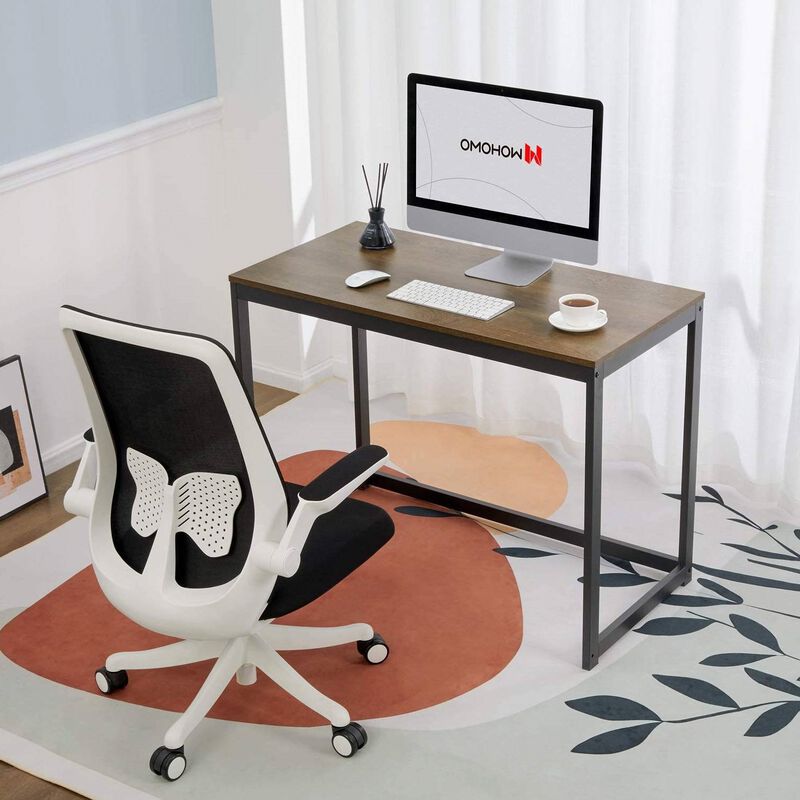 Hivvago Modern Home Office Laptop Computer Desk Table with Black Metal Frame Wood Top