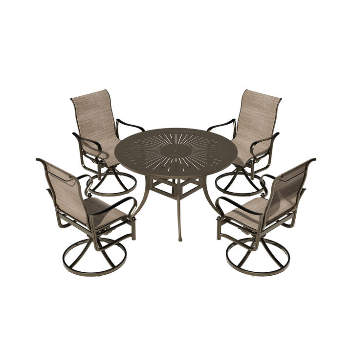 Mondawe 5 Pieces Outdoor Patio Dining Set with 53"W Round Dining Table & 4 Swivel Rocking Chairs