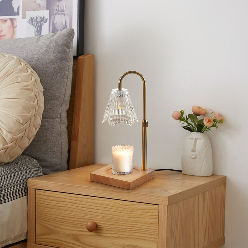 Candle warm lamp with dimmer and timer, aromatherapy wax candle melt lamp, adjustable height, clear glass lamp shade, preferred for gifts
