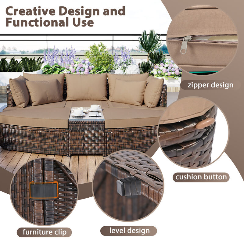 Merax Patio Outdoor Conversation Sofa Table Seating Set