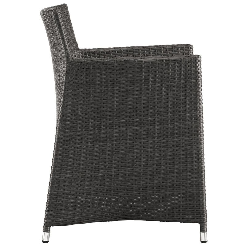 Modway Junction Wicker Rattan Outdoor Patio Two Dining Arm Chairs with Cushions in Brown White