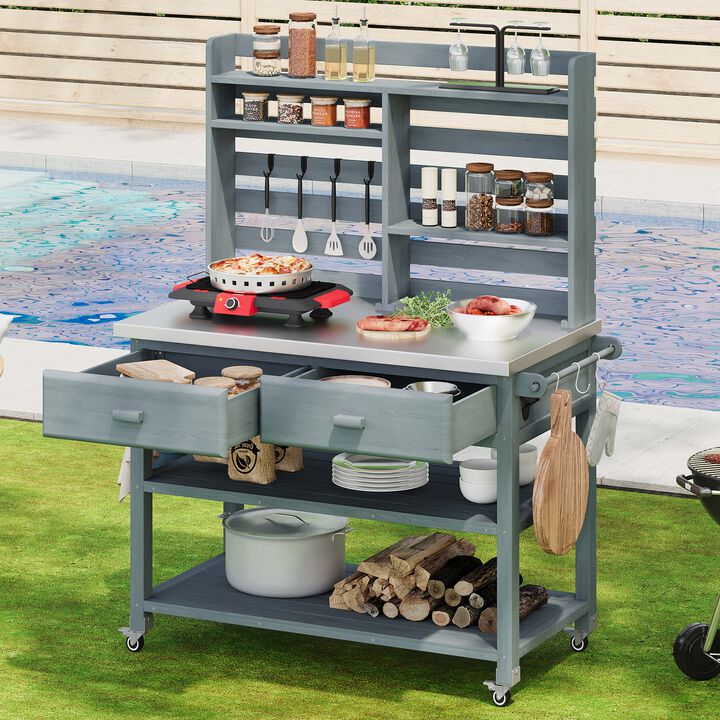 Merax Outdoor Garden Potting Bench Table with Lockable Wheels