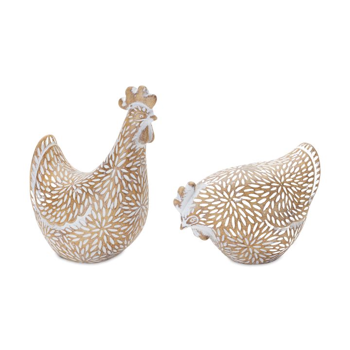 Chicken Figurine Decorative Accent for Garden or Farmhouse Decor (Set of 2)