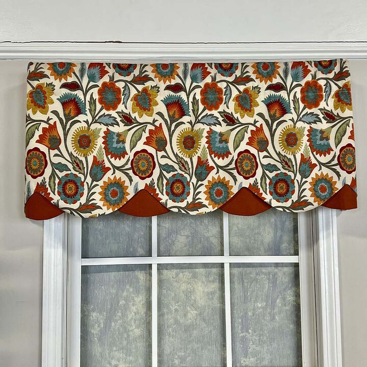 RLF Home Fiesta Floral Petticoat Window Treatment High Quality Valance 3" Rod Pocket 50" x 15" Rust/Multicolor
