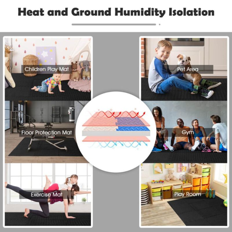Hivvago 12 Pieces Puzzle Interlocking Flooring Mat with Anti-slip and Waterproof Surface