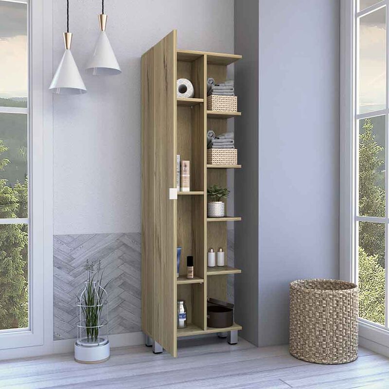 DEPOT E-SHOP Venus Linen Single Door Cabinet, Five External Shelves, Four Interior Shelves, Black