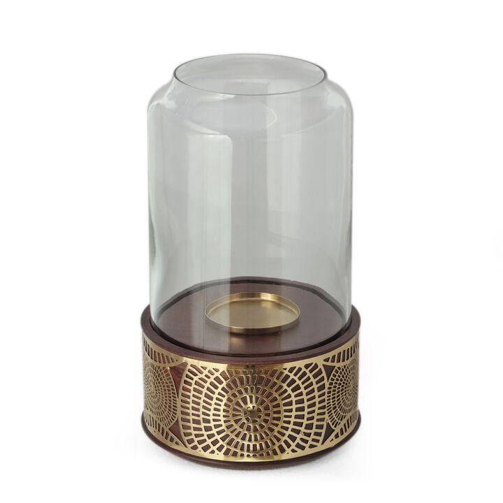 Decorative 12 Inch Candle Holder Hurrican with Rounded Glass Cover -Benzara