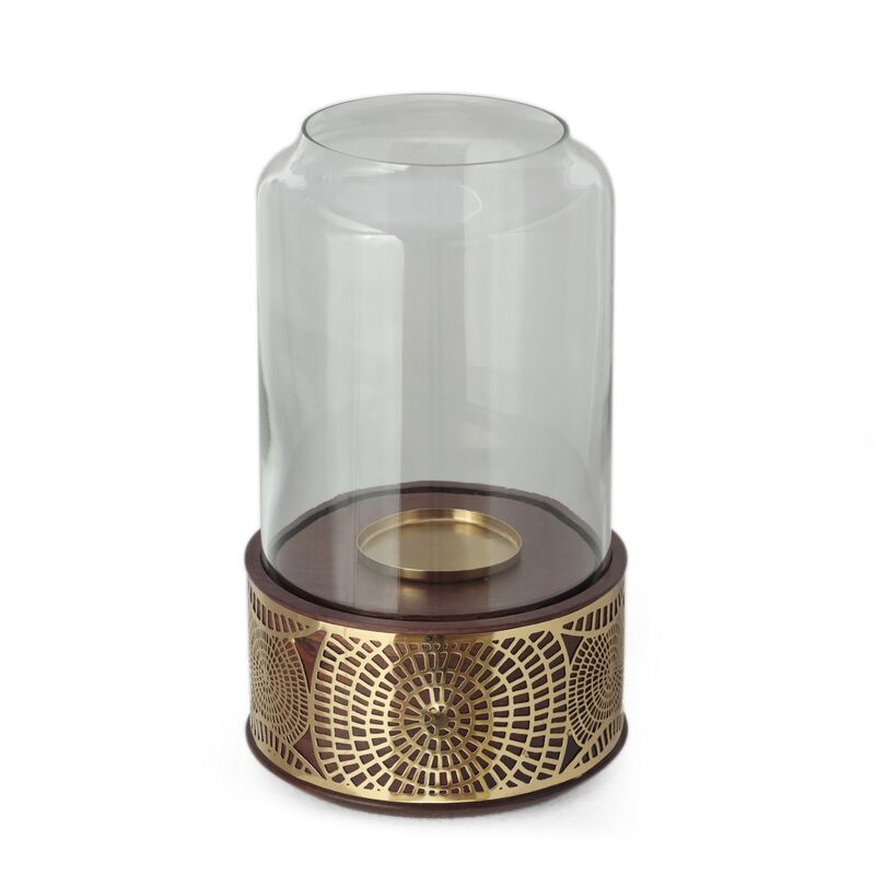 Decorative 12 Inch Candle Holder Hurrican with Rounded Glass Cover -Benzara