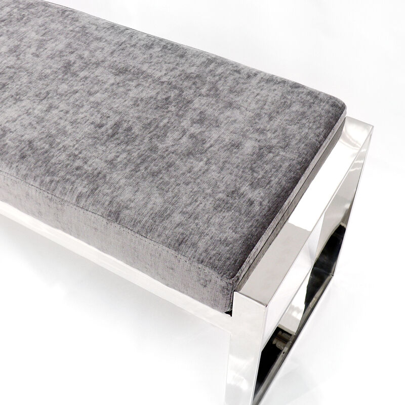 Pasargad Home Luxe Velvet Upholstered Bench, Grey