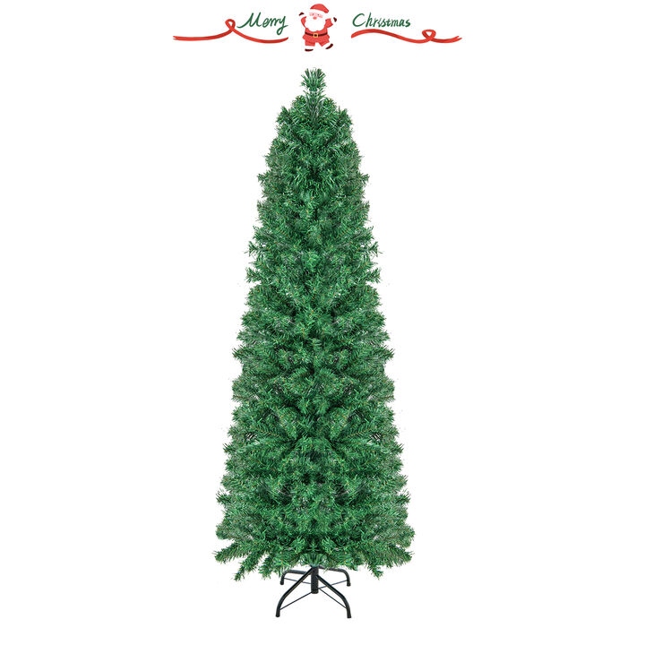 Pre-Lit Christmas Pencil Tree with Colorful Fiber Optic Lights for Holiday Decor
