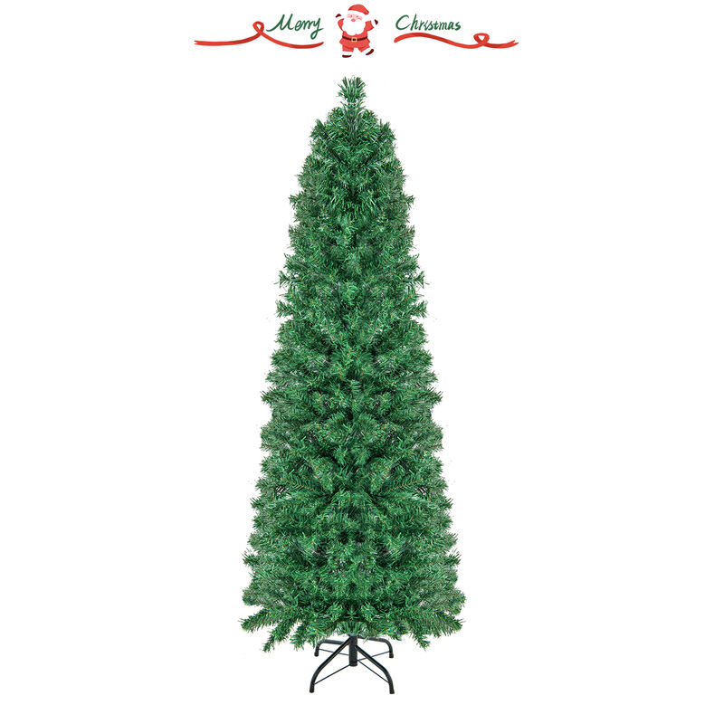 Pre-Lit Christmas Pencil Tree with Colorful Fiber Optic Lights for Holiday Decor
