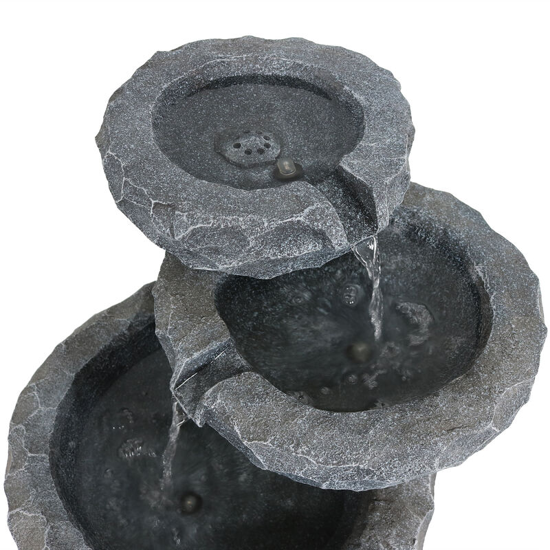 Sunnydaze 3-Tier Chiseled Basin Solar Water Fountain with Battery - 17 in