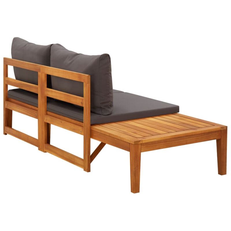vidaXL Solid Acacia Wood Patio Bench with Adjustable Table - Dark Gray Cushions Included - Versatile, Durable Outdoor Furniture with Unique Design