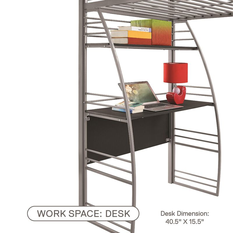 Atwater Living Lynn Modern Twin Loft Bed with Display Shelves and Desk
