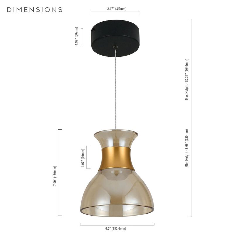 VONN Lighting 100-277V Up-Down 1-Light Integrated LED Black Height Adjustable Pendant Lighting