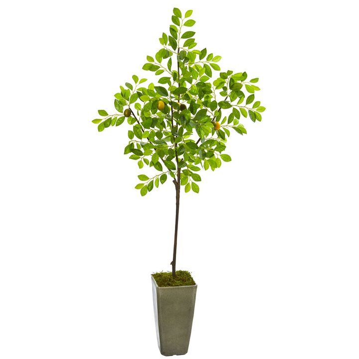 Hivvago 6 Feet Lemon Artificial Tree in Olive Green Planter