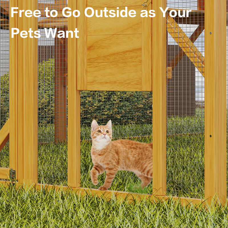 FUFU&GAGA Super Big Cat Play Tower with 2 Cat Boxes, 5 Cat Jump Platforms, and 2 Cat Hammocks,  (109.6" W x75.2" D x 60" H), Yellow