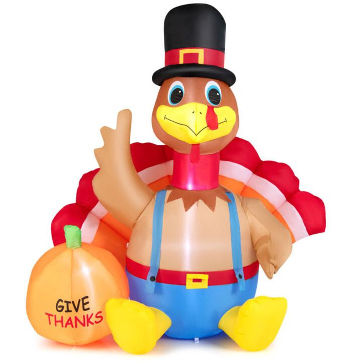 Hivvago 6 Feet Thanksgiving Inflatable Turkey with Pumpkin Fall Harvest Decor with Lights