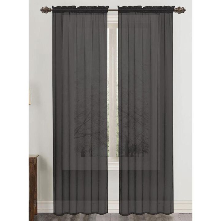 RT Designers Collection Celine Sheer 55 x 90 in. Rod Pocket Curtain Panel Black