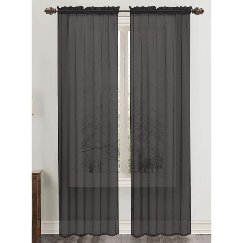 RT Designers Collection Celine Sheer 55 x 90 in. Rod Pocket Curtain Panel Black