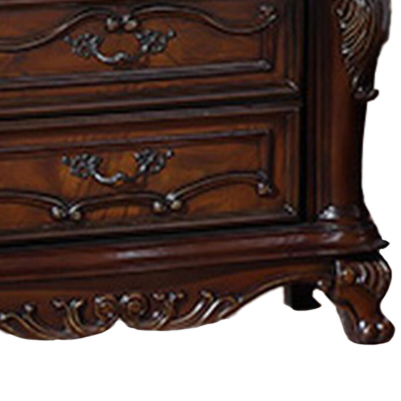Venta Nightstand, 3 Drawers, Carved Details, Cherry Brown Solid Wood Frame