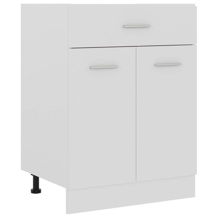 vidaXL Bottom Kitchen Cabinet with Drawer and Two Shelves - Engineered Wood Construction - White Finish - 23.6"x18.1"x32.1"