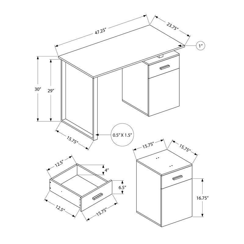 Monarch Specialties I 7762 Computer Desk, Home Office, Laptop, Left, Right Set-up, Storage Drawers, 48"L, Work, Metal, Laminate, White Marble Look, Black, Contemporary, Modern