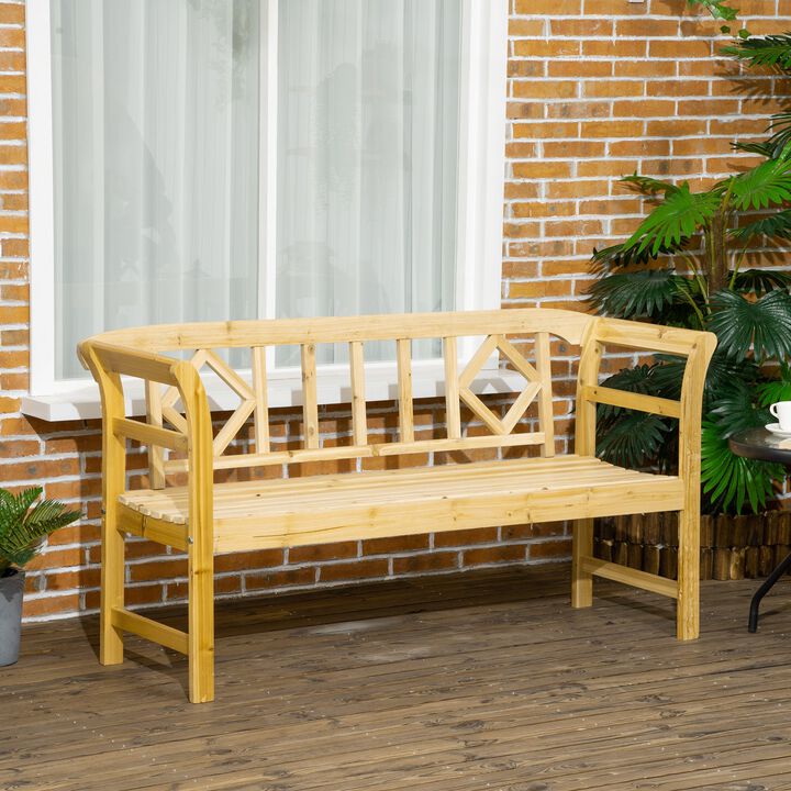 Natural Patio Seating: 3-Seater Wooden Bench with Stylish Backrest